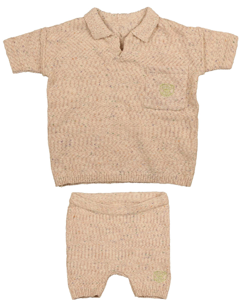 Noma Salmon Marled Knit Set with Exposed Stitch