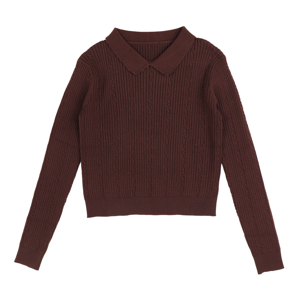 Hev Plum Textured Collar Knit Sweater