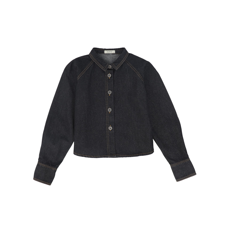 Valentina Black Denim Contrast Seam Crop Blouse