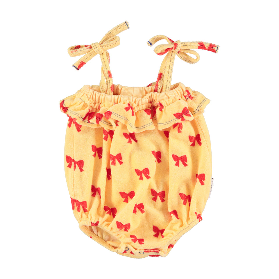 Piupiuchick Yellow with Red Bows Romper