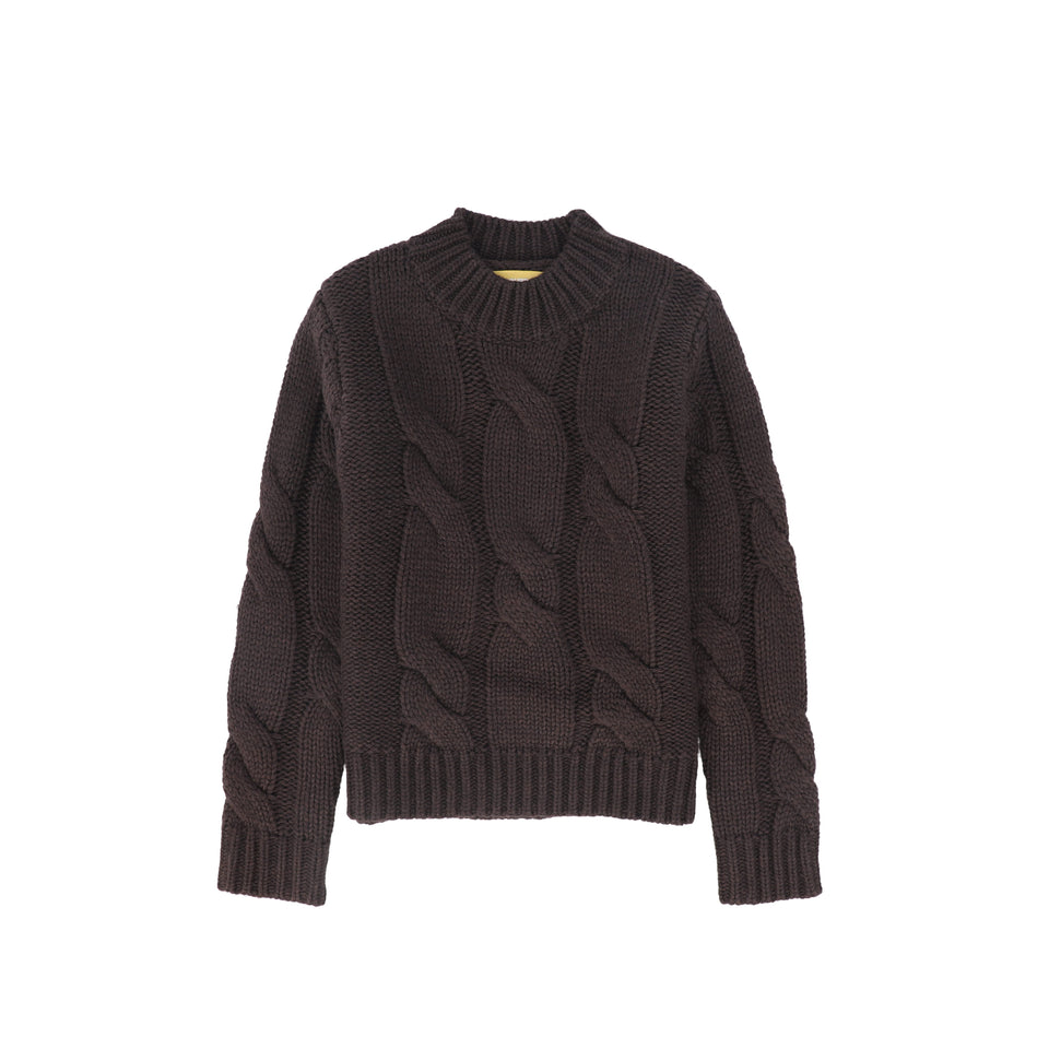 Le Bourdon Brown Cable Knit Chunky Sweater