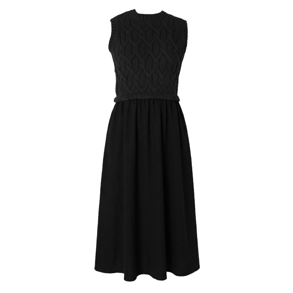 Hev Black Knit To Woven Jumper