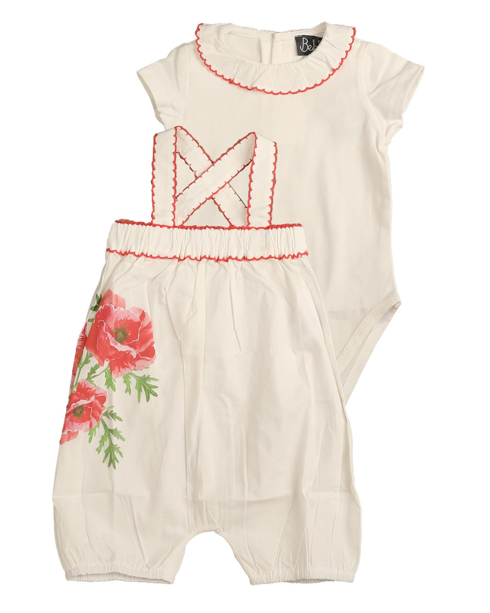 Belati Coral Poppy Print Romper Set