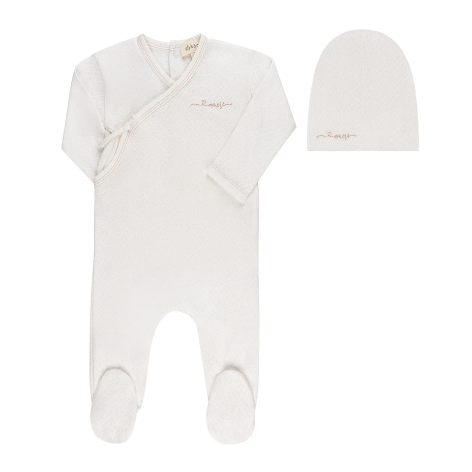 Ely’s & Co. Ivory/Rose Gold Amore Pointelle Footie + Beanie