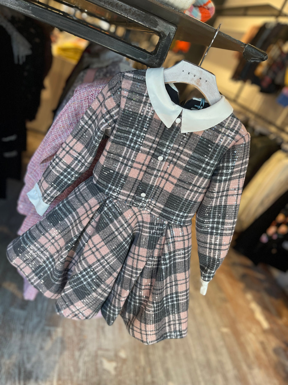 Alapage Pink Tartan Sequin Carlotta Dress