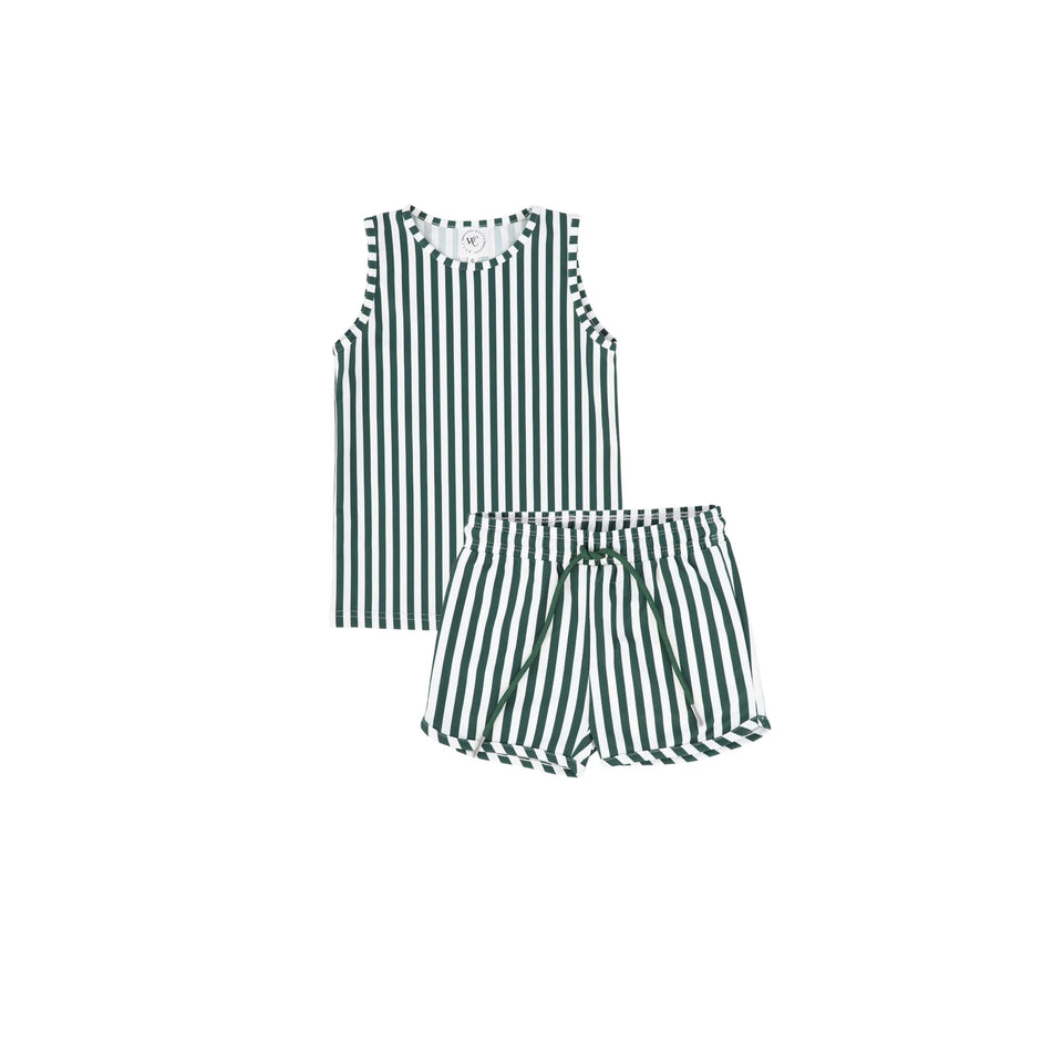 Water Club Green Striped Swim Shorts Tank Set