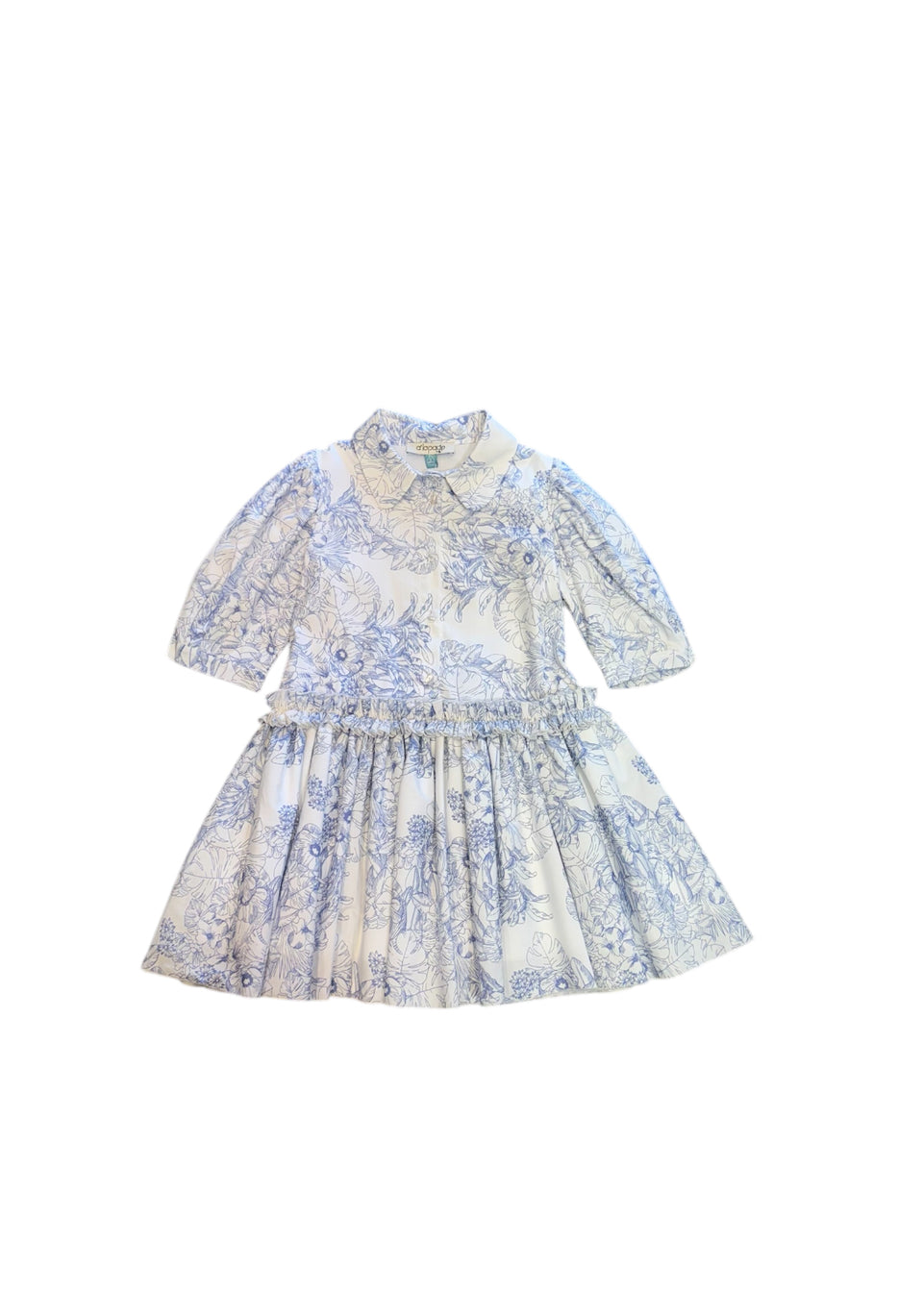 Alapage Blue Floral KneckTie Low Waisted 3/4 Dress
