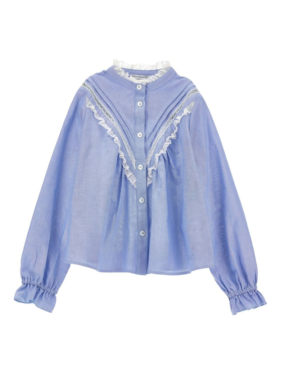 Philosophy Blue LS Blouse w/ Lace