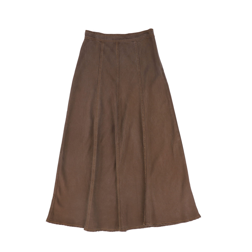 Valentina Brown Denim Contrast Seam Maxi Skirt