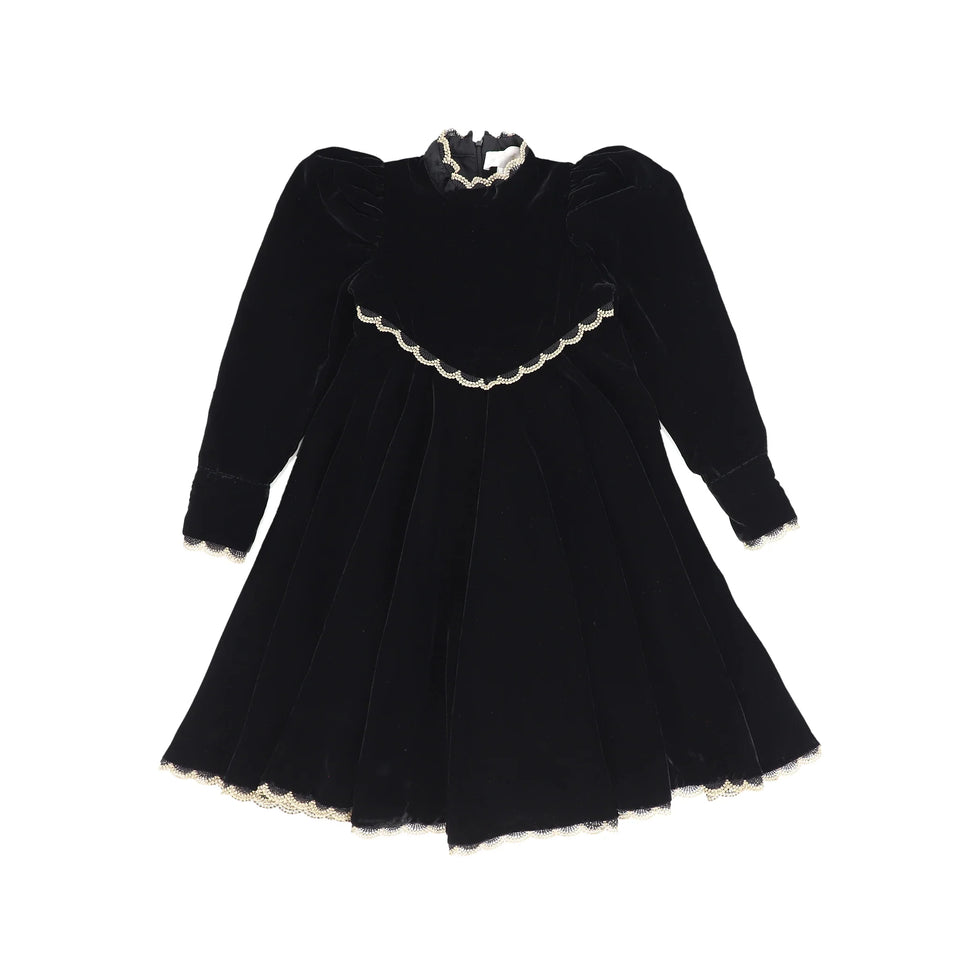 Petite Amalie Black Metallic Lace Velvet Dress