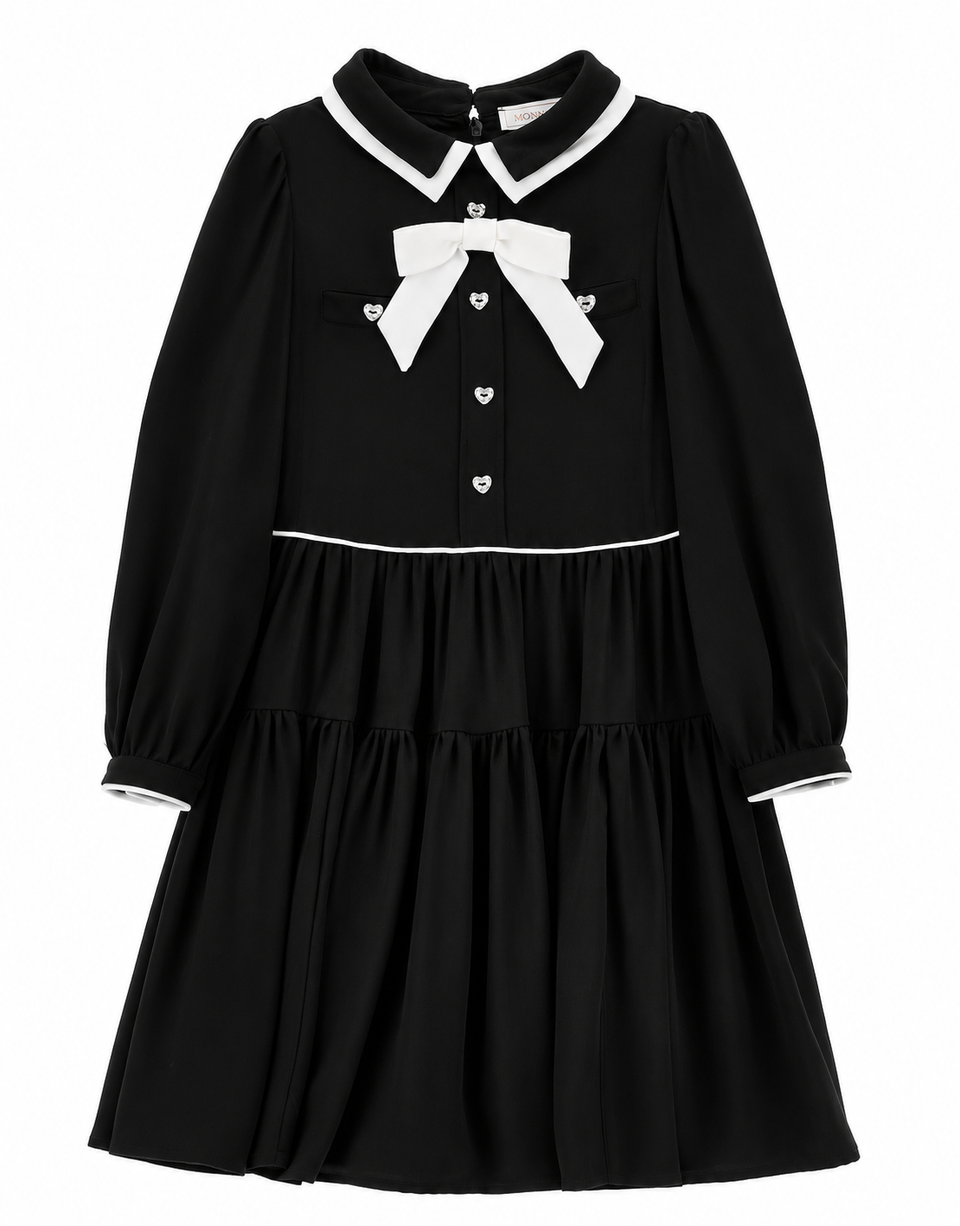 Monnalisa Black Twill Contrasting Dress 8114