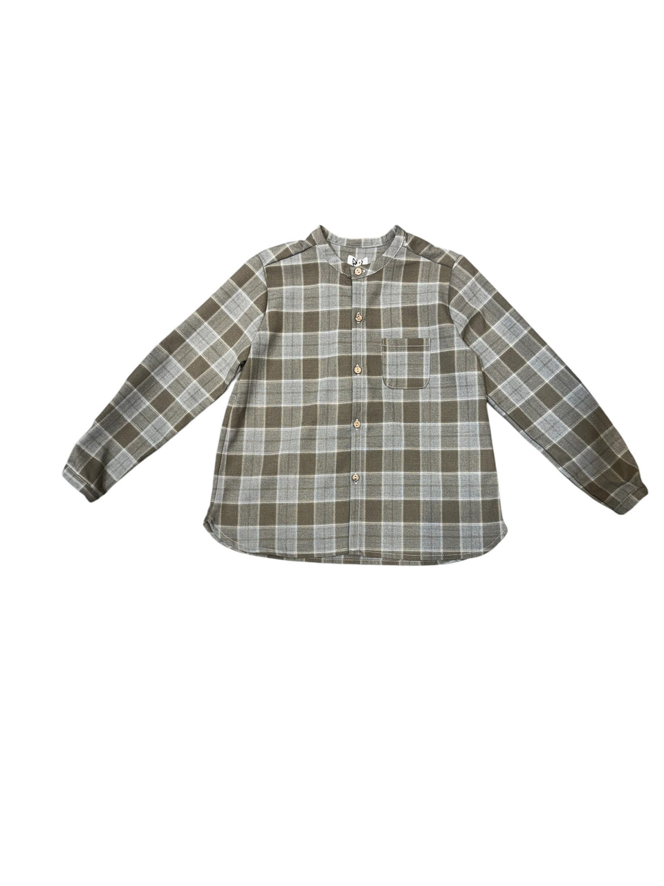 Noma Taupe Round Neck Plaid Shirt