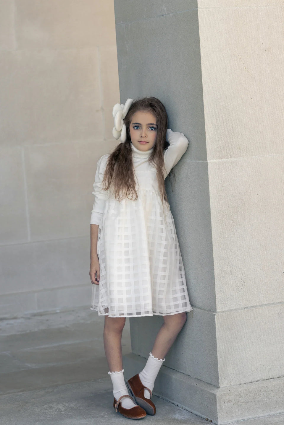 Little Tempest Cream Organza Grid Jumper