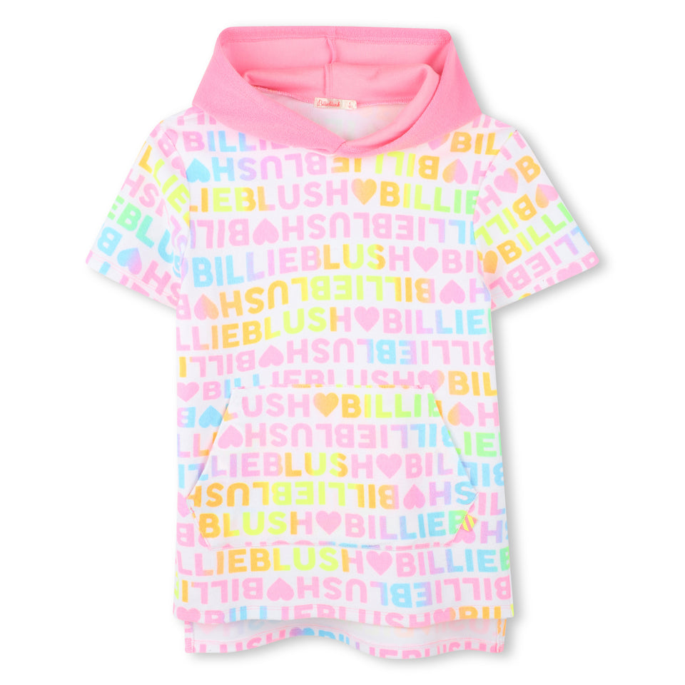 Billie Blush White Terry Allover Print Hoodie Dress