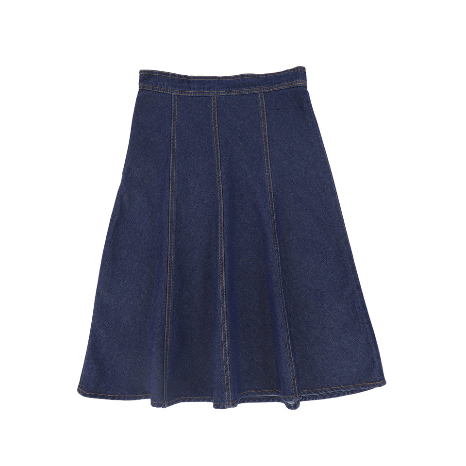 Valentina Blue Denim Contrast Seam Skirt