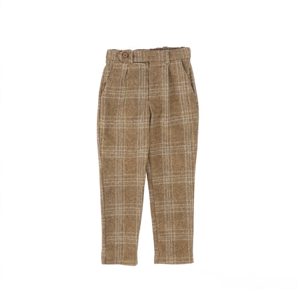 Le Bourdon Camel Plaid Print Pants-Removable Straps
