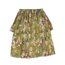 Christina Rohde Green Floral Silky Layered Skirt