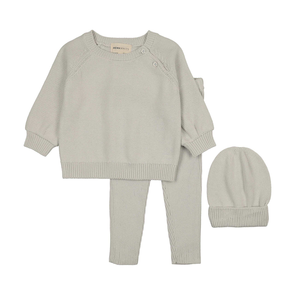 Mema Knits Ice Blue Knit 2pc Set +Beanie