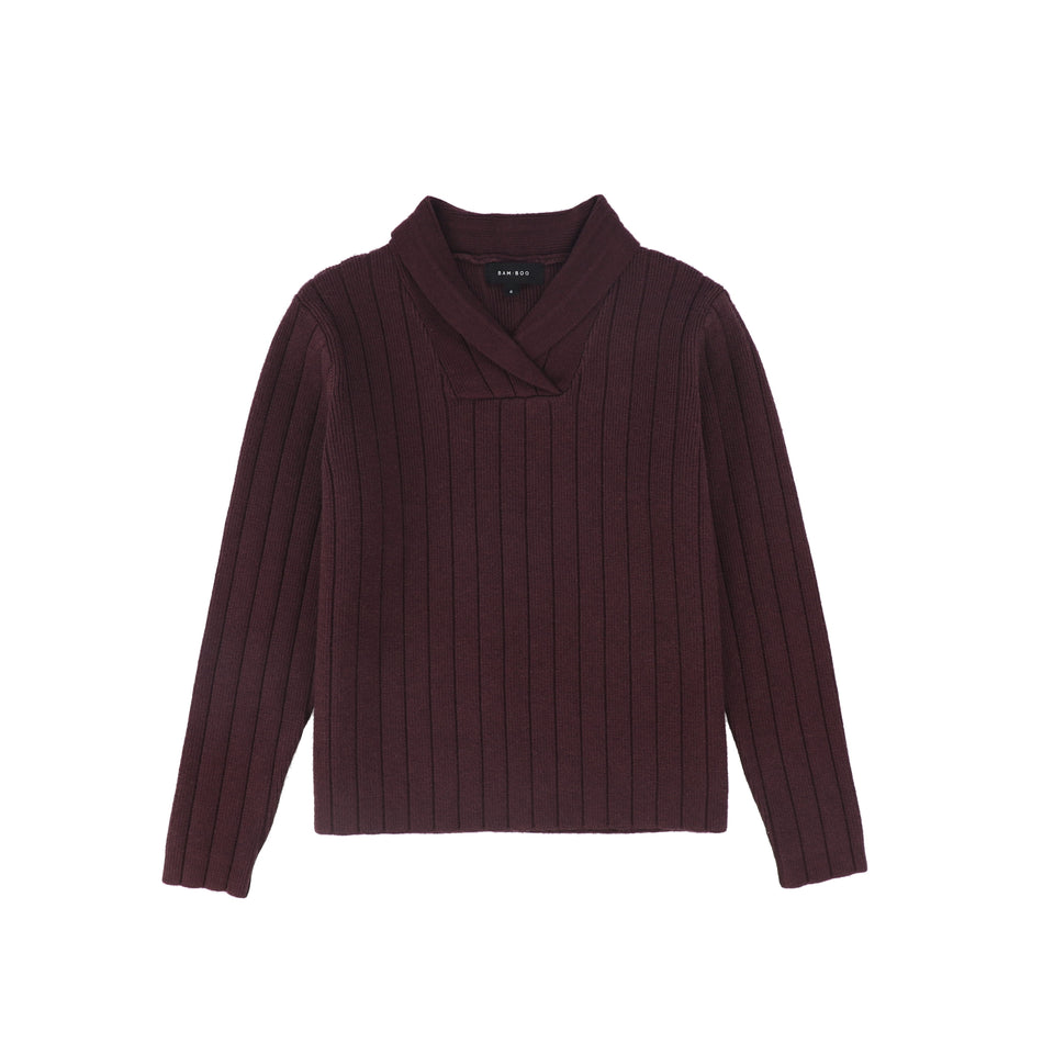 Bamboo Burgundy Wide Ribbed Knit Sweater