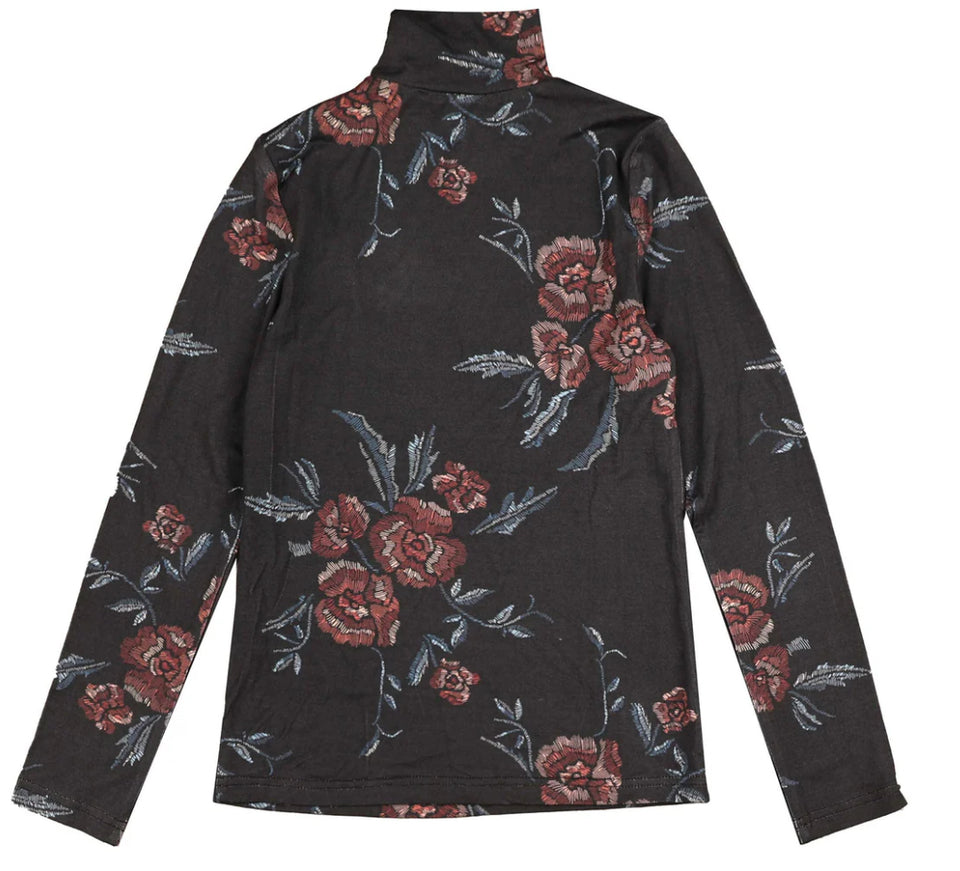 Belati Navy Floral Printed Modal Turtleneck