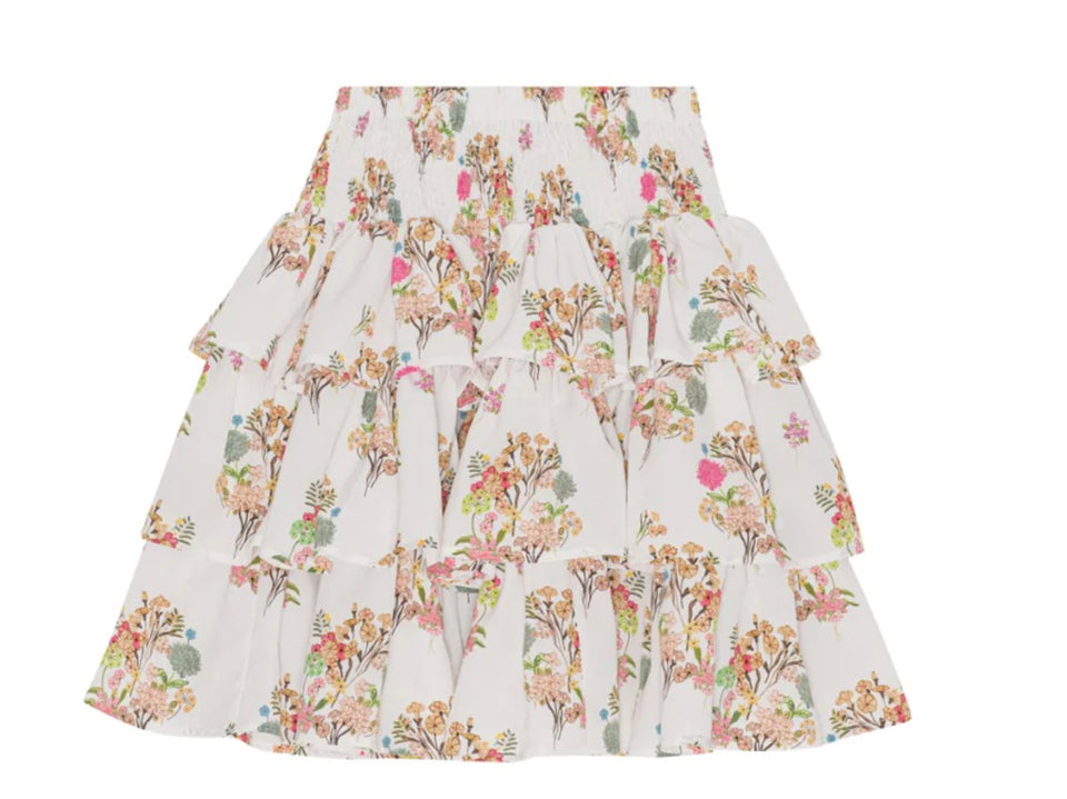 Christina Rhode Smocked Waistband Floral White Skirt