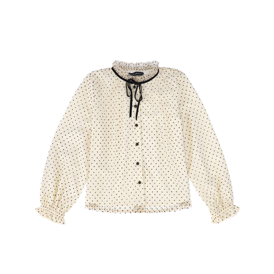 Francesca Guiliano Cream Velvet Polka Dot Blouse