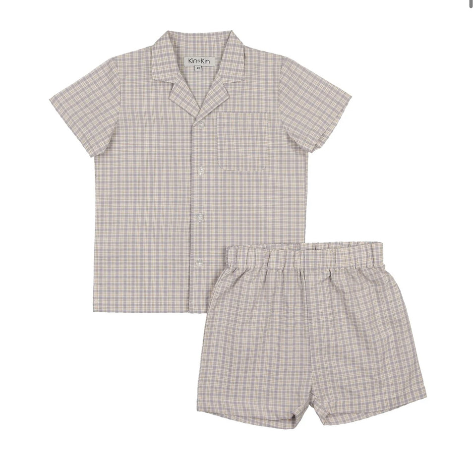 Kin Kin Sky Blue/White Boys Johnny Collar Set