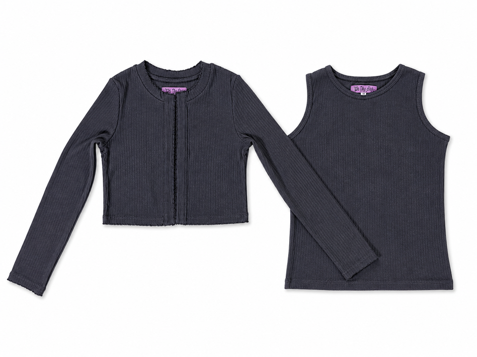We The Kids Grey Crop Cardigan Shell Set