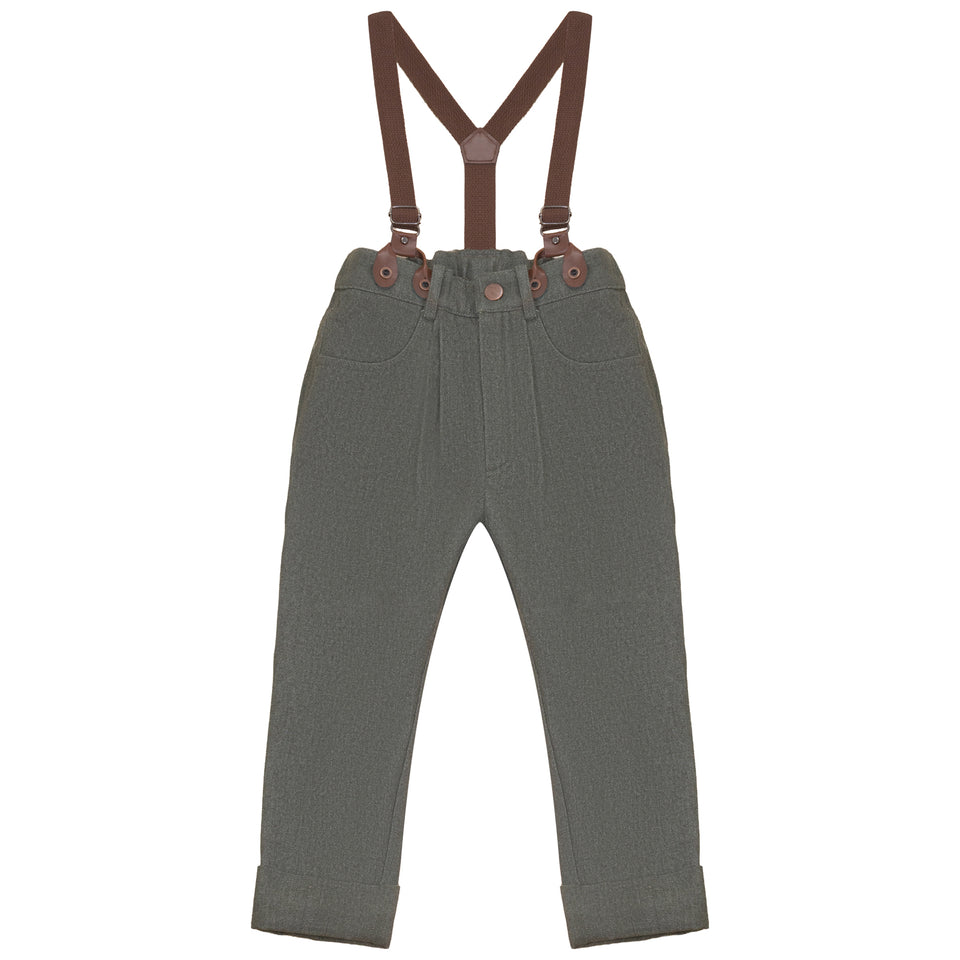 Calla Lili Green Denim Suspenders Pants