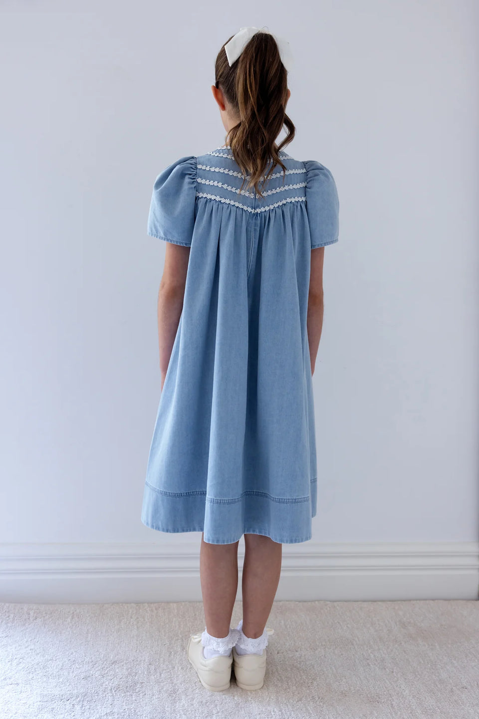 Steph Pale Wash Chambray Daisy Chain Dress