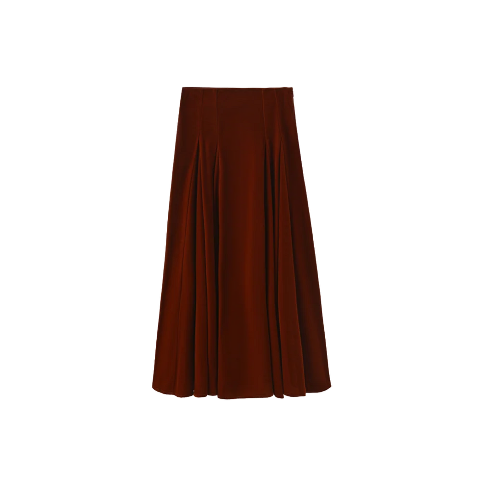 Rust Velvet Open Paneled Skirt
