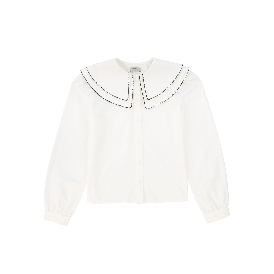 Valentina White Scallop Double Collar Blouse