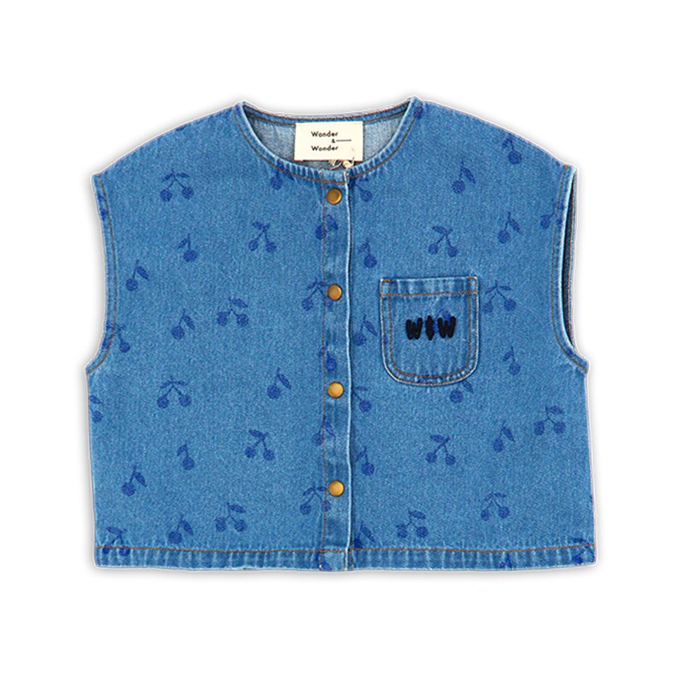 Wander and Wonder Square Cherries Denim Top