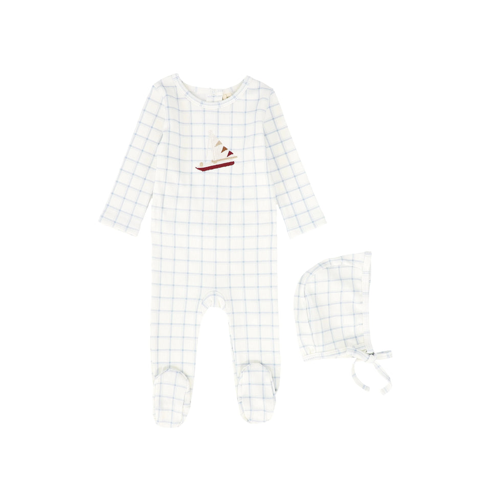 Bebe Jolee Blue Checked Sailboat Ribbed Footie