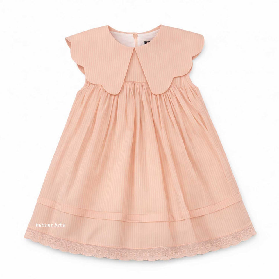 Belati Pink Striped Scallop Collar Dress