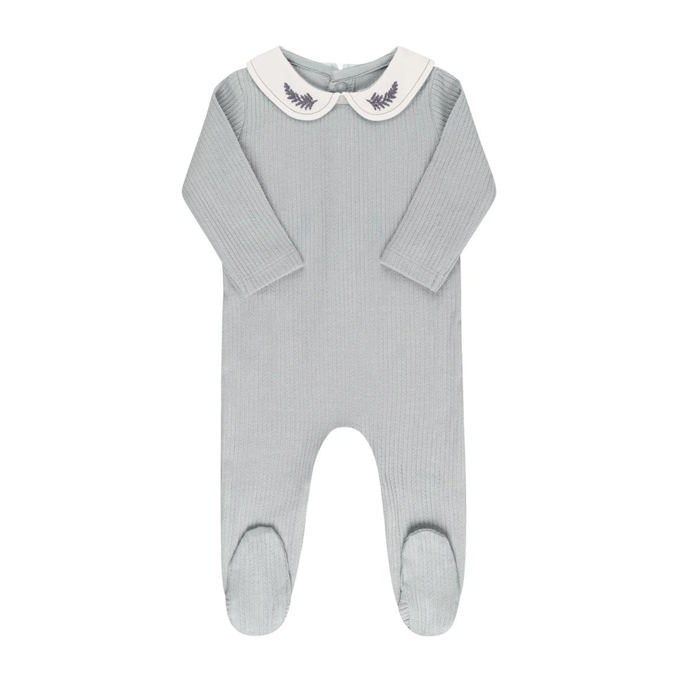 Ely’s & Co. Blue Leaf Embroidered Footie