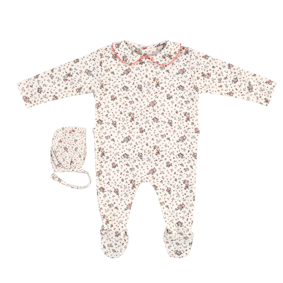 Bebe Organic Blanca Prairie Collar Overall w/Bonnet Set