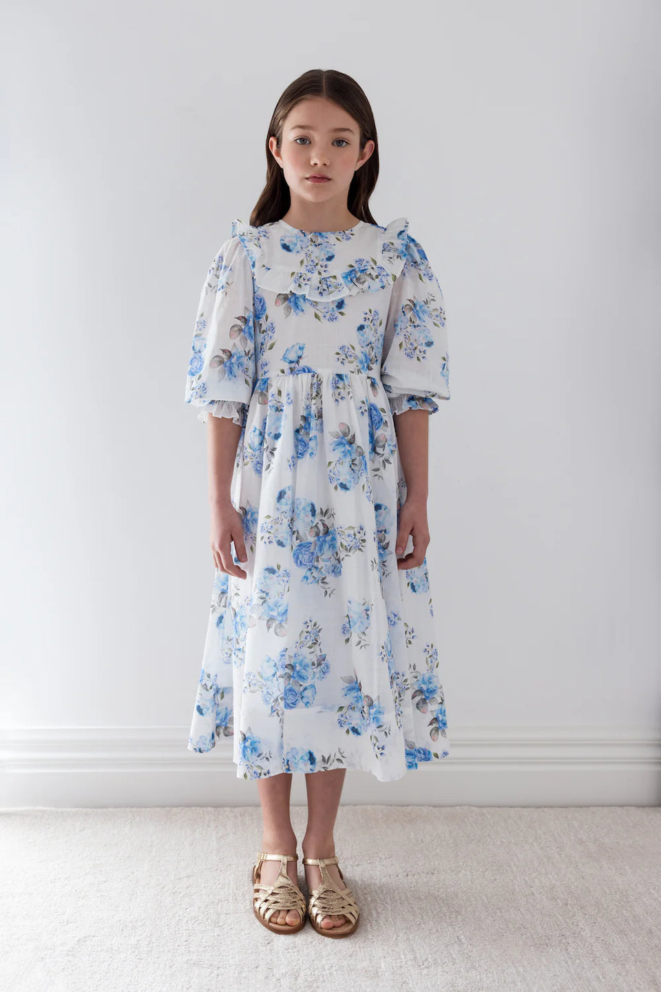 Petite Amalie Blue Roses 3/4 Sleeve Midi Dress Elegant Child NY Petite Amalie Blue Roses 3/4 Sleeve Midi Dress Elegant Child NY