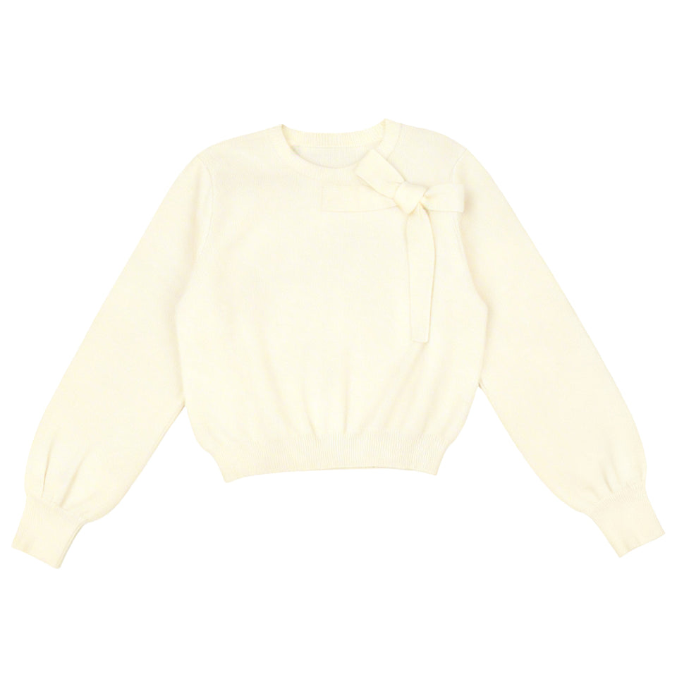 Hev Cream Fine Knit Bow Top