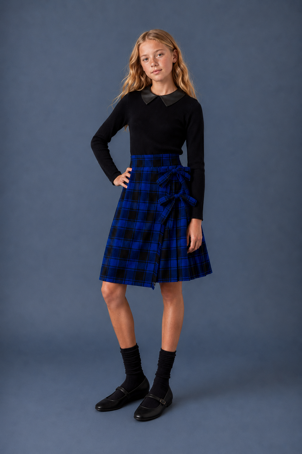 We The Kids Double Bow Plaid Wrap Skirt