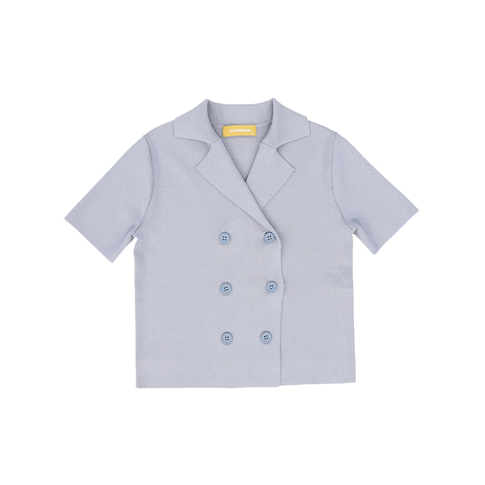 Le Bourdon Light Blue Knit Double Breasted SS Cardigan