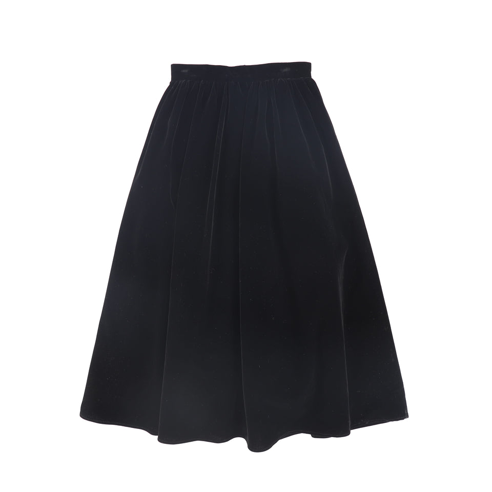 Francesca Guiliano Black Velvet Gathered Maxi Skirt