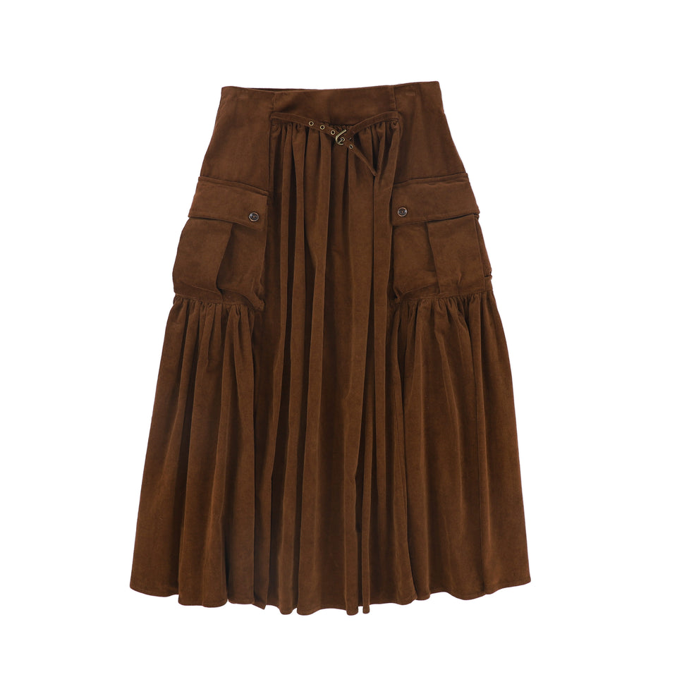 Valentina Brown Gathered Detail Pocket Midi Skirt