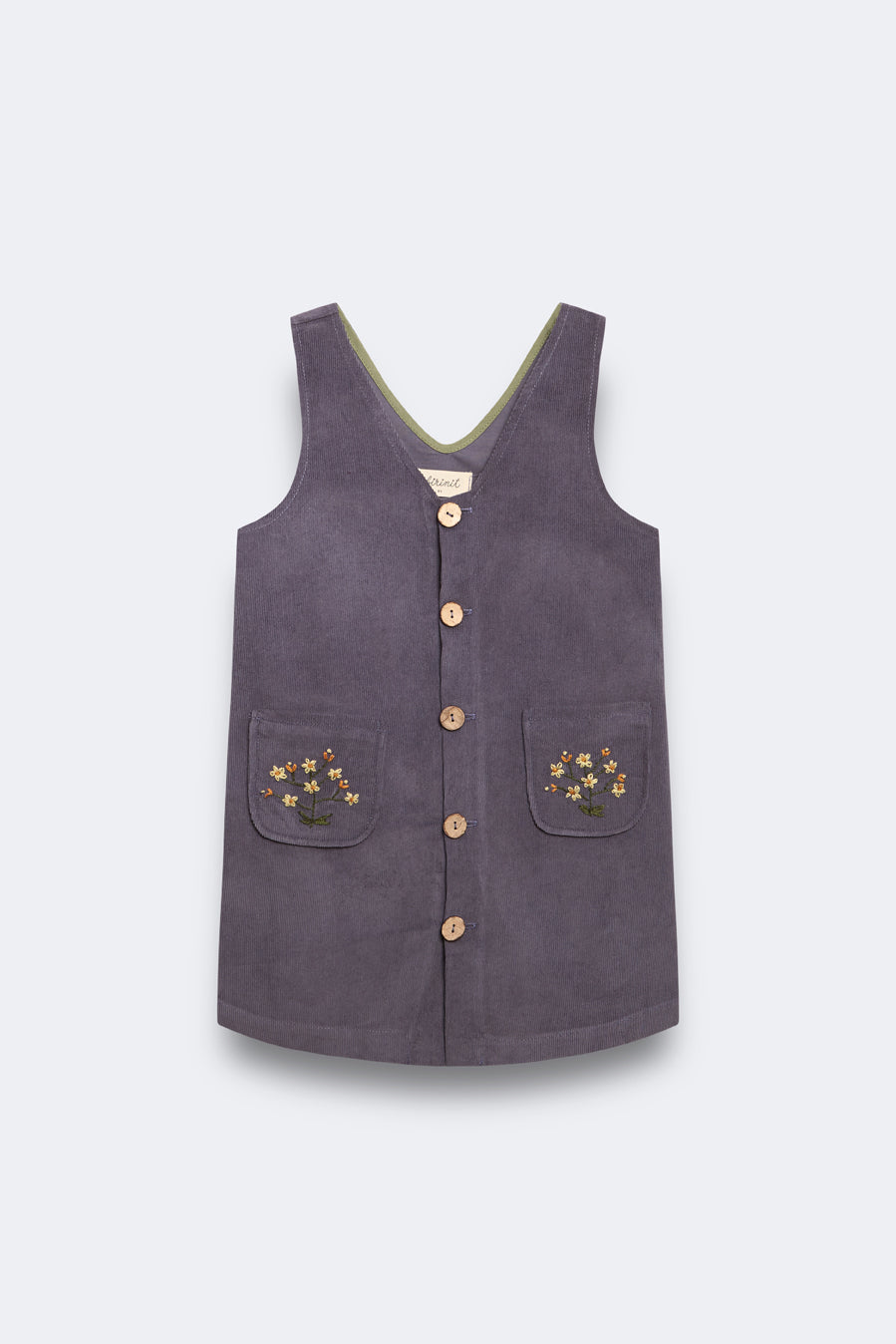 Birinit Storm Blue Corduroy Embroidered Overall Dress