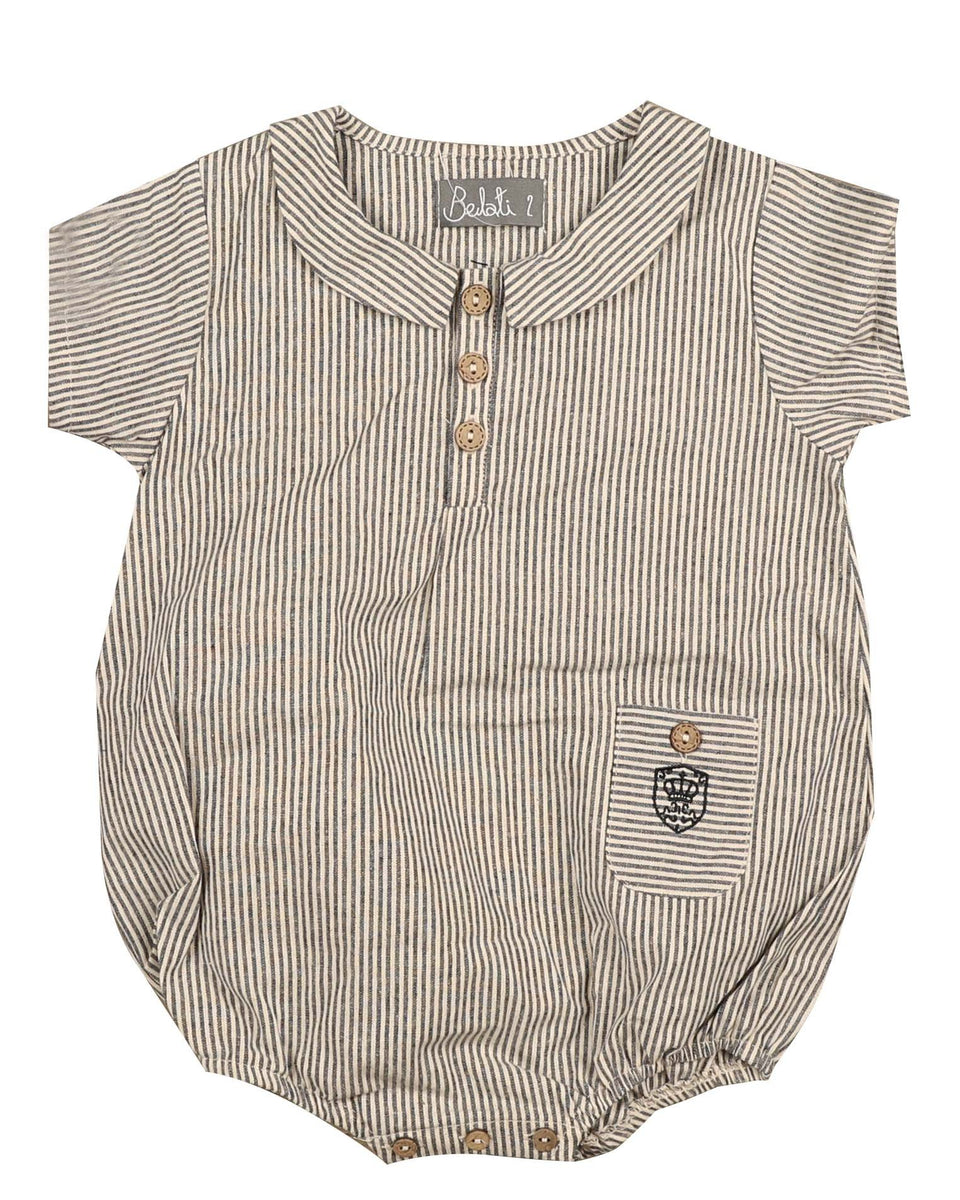 Belati Navy Half Buttoned Striped Romper