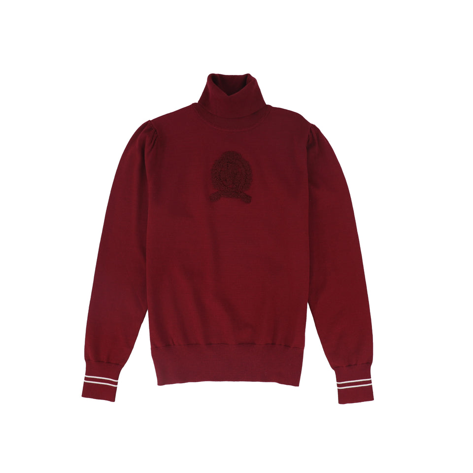 Valentina Burgundy Sherpa Emblem Turtleneck