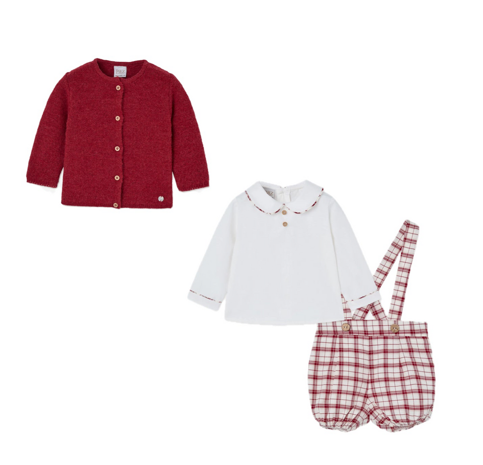 Paz Red Overall Cardigan 3 pc Set