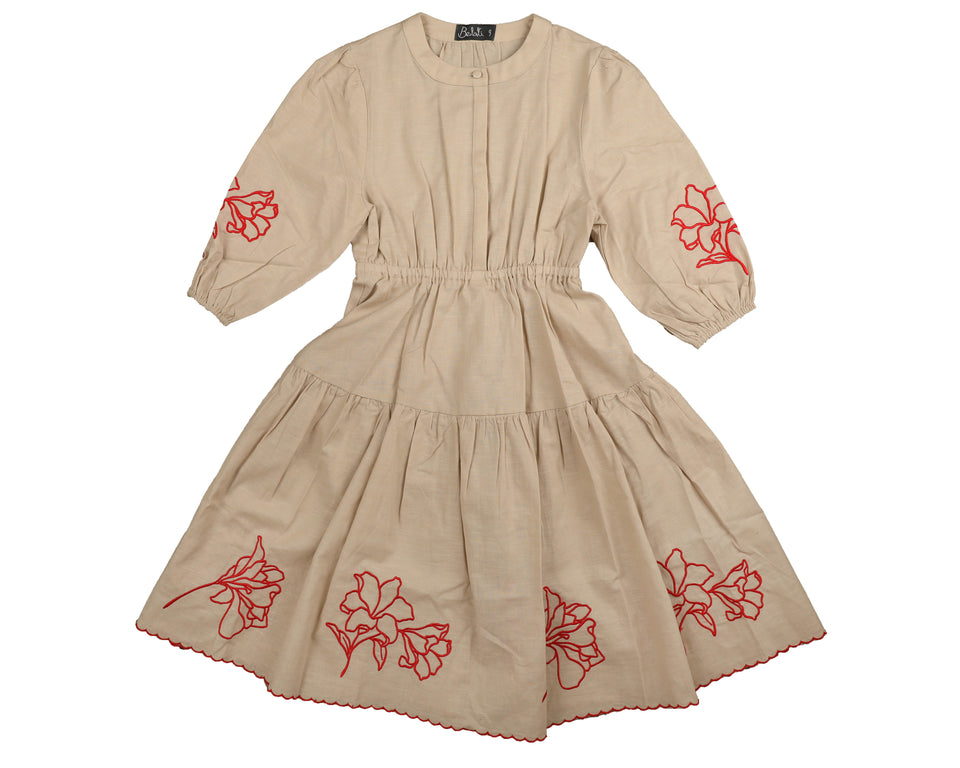 Belati Pink Embroidered Hem Dress
