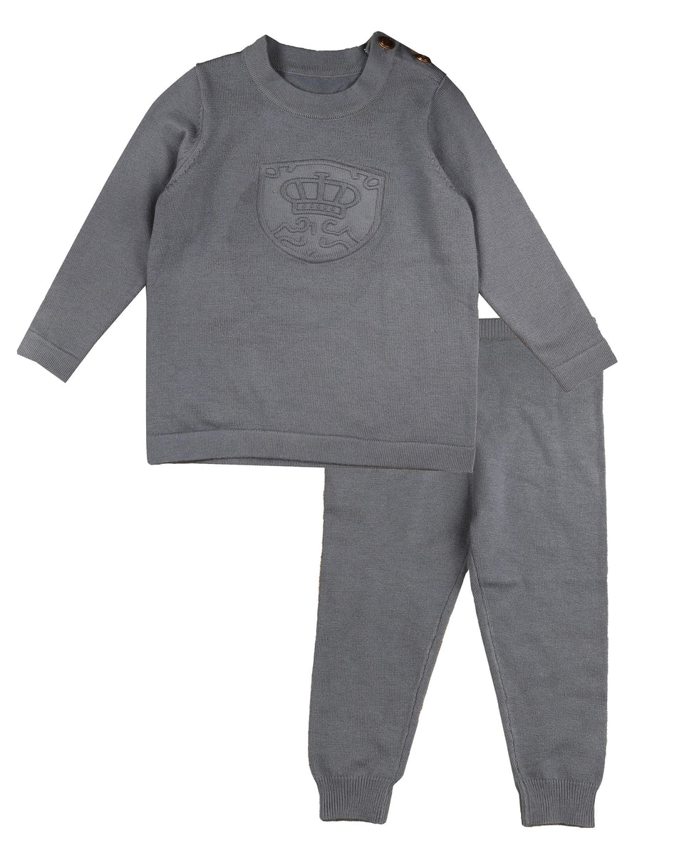 Belati Dusty Blue Embossed Logo 2pc Knit Set