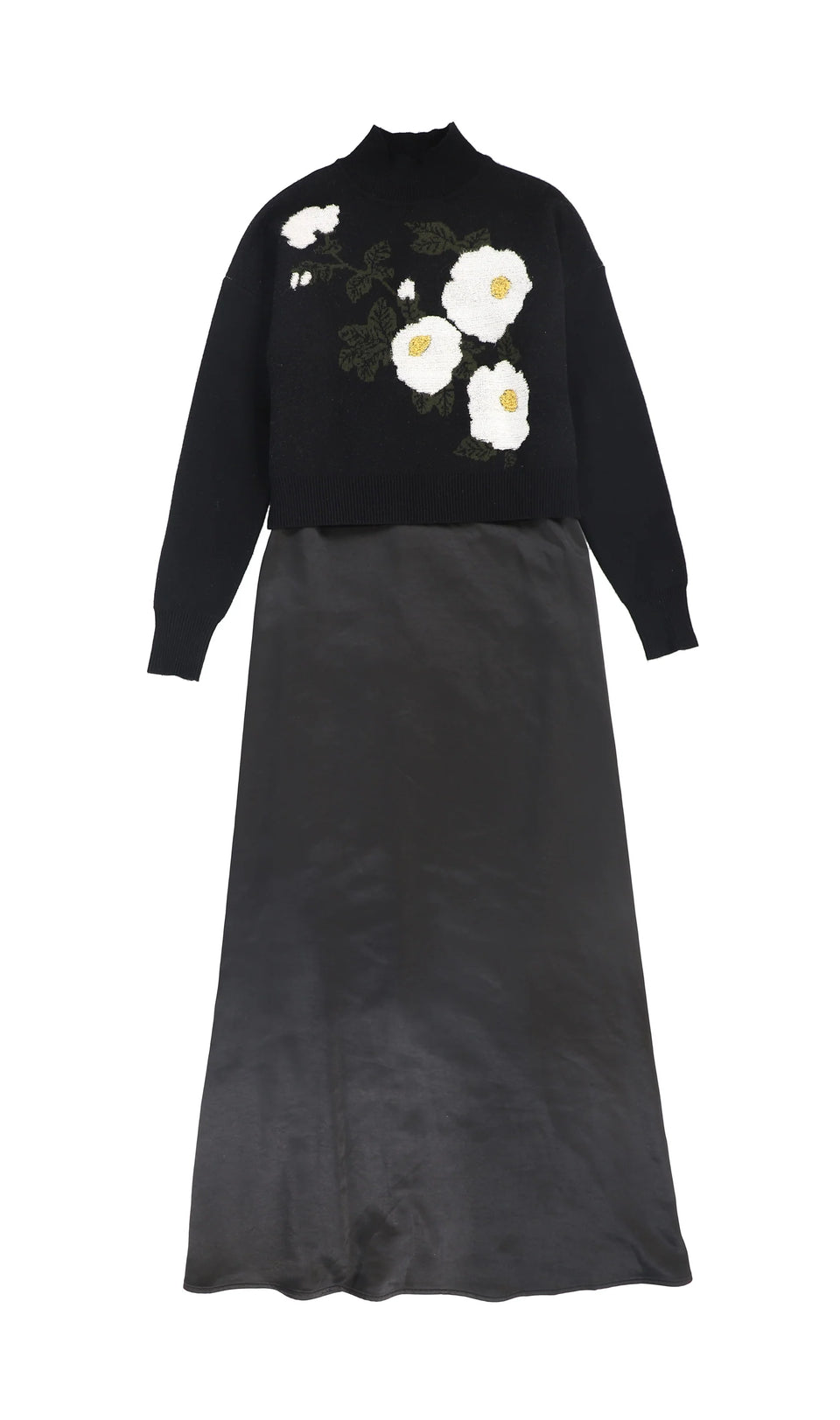 Valentina Black Flower Embroidered Sweater Maxi Dress